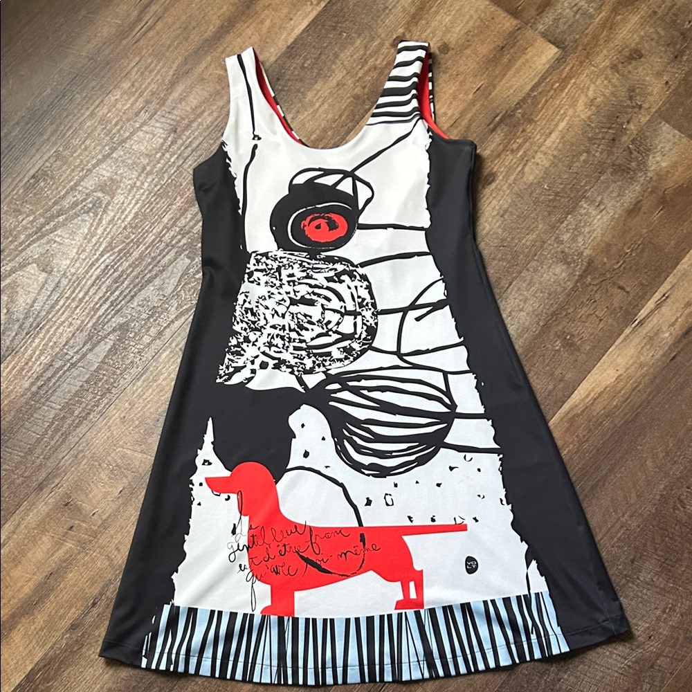 Black, White & Red Graphic Midi Dress - Women